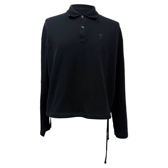 Ami Ami De Cœur Long Sleeve Polo Shirt in Black Cotton